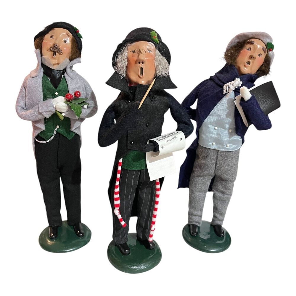 Signed Byers Choice Caroler Singing 3 Man Trio‎ Conductor Music Holly Made USA